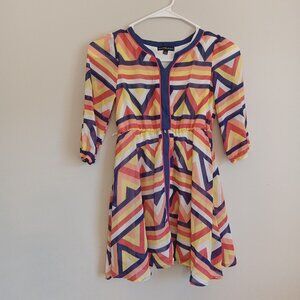 My Michelle Dress Girls Size 7 Blue Orange Striped Lined Long Sleeve Polyester